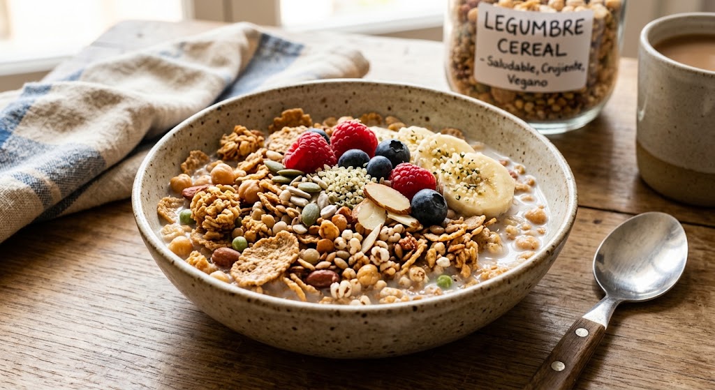 Bowl de granola sin azúcar con frutas frescas y frutos secos